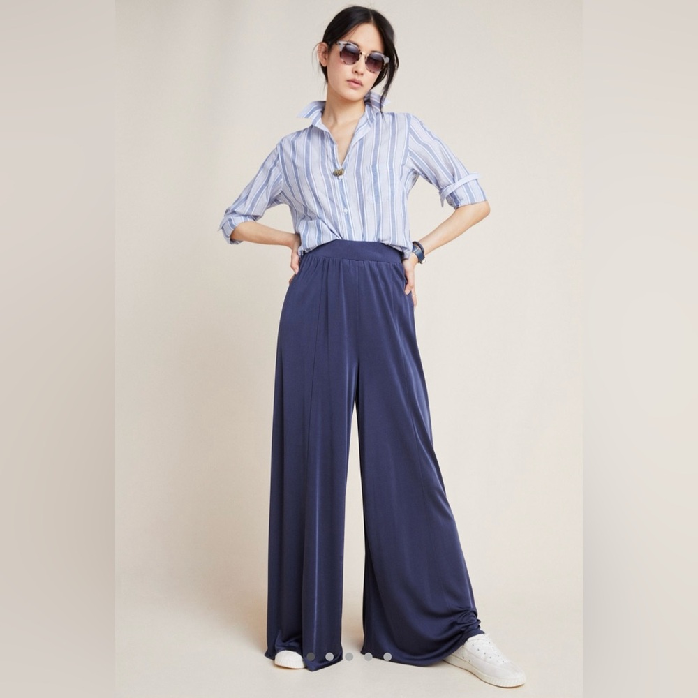 Anthropologie Maeve Wide Leg Pants - Metallic Navy - XS